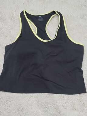P.E Nation Black Racerback Crop Tank with Yellow Trim